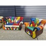 Casa Padrino Luxus Chesterfield Leder Sessel Bunt / Dunkelbraun - Patchwork Chesterfield M�bel