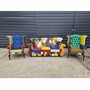 Casa Padrino Luxus Chesterfield Ohrensessel Blau / Bunt / Dunkelbraun - Patchwork Echtleder M�bel