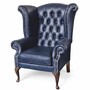 Casa Padrino Luxus Chesterfield Ohrensessel Vintage Blau / UK Design / Braun H. 110 cm