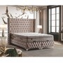 Casa Padrino Luxus Chesterfield Samt Doppelbett mit Matratze Greige / Wei� / Gold - Verschiedene Gr��en