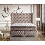 Casa Padrino Luxus Chesterfield Samt Doppelbett mit Matratze Greige / Wei� / Gold - Verschiedene Gr��en