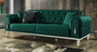 Casa Padrino Luxus Chesterfield Schlafsofa Gr�n / Wei� / Gold 230 x 95 x H. 83 cm - Wohnzimmer Sofa mit 3 Kissen - Luxus Wohnzimmer M�bel