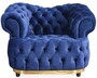 Casa Padrino Luxus Chesterfield Samt Sessel Blau / Gold / Schwarz 110 cm