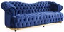 Casa Padrino Luxus Chesterfield Samt Sofa Blau / Gold / Schwarz 240 cm