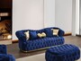 Casa Padrino Luxus Chesterfield Samt Sofa Blau / Gold / Schwarz 240 cm