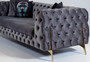 Casa Padrino Luxus Chesterfield Samt Sofa Grau / Messing 240 x 95 x H. 81 cm - Modernes Wohnzimmer Sofa - Chesterfield M�bel