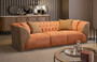 Casa Padrino Luxus Chesterfield Sofa Orange / Braun / Messing 250 x 98 x H. 73 cm - Wohnzimmer Sofa - Hotel Sofa - Wohnzimmer M�bel - Chesterfield M�bel - Luxus M�bel - Luxus Einrichtung