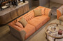 Casa Padrino Luxus Chesterfield Sofa Orange / Braun / Messing 250 x 98 x H. 73 cm - Wohnzimmer Sofa - Hotel Sofa - Wohnzimmer M�bel - Chesterfield M�bel - Luxus M�bel - Luxus Einrichtung