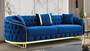 Casa Padrino Luxus Chesterfield Sofa Blau / Gold 240 x 95 x H. 72 cm - Modernes Wohnzimmer Sofa - Chesterfield Wohnzimmer M�bel