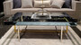 Casa Padrino Luxus Couchtisch Silber / Gold 120 x 60 x H. 43 cm - Verspiegelter Wohnzimmertisch - Verspiegelte Luxus Wohnzimmer M�bel