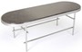 Casa Padrino Luxus Couchtisch Dunkelbraun / Silber 130 x 45 x H. 45 cm - Ovaler Wohnzimmertisch mit Marmorplatte und Edelstahl Gestell - Luxus Wohnzimmer M�bel 
