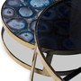 Casa Padrino Luxus Couchtisch Set Blau / Gold - 2 Runde Wohnzimmertische mit Achat Edelstein und Glasplatte - Luxus Qualit�t - Luxus Wohnzimmer M�bel