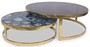 Casa Padrino Luxus Couchtisch Set Blau / Gold - 2 Runde Wohnzimmertische mit Achat Edelstein und Glasplatte - Luxus Qualit�t - Luxus Wohnzimmer M�bel