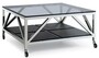 Casa Padrino Luxus Couchtisch Silber / Schwarz 100 x 100 x H. 50 cm - Quadratischer Wohnzimmertisch mit Rauchglasplatte und Rollen 