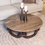 Casa Padrino Luxus Couchtisch mit Travertin Tischplatte Braun / Dunkelbraun  110 cm