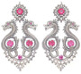 Casa Padrino Luxus Damen Ohrringe Drachen Silber / Rot - Elegante handgefertigte Sterlingsilber Ohrringe mit Edelsteinen - Handgefertigter Luxus Damenschmuck