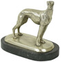 Casa Padrino Luxus Deko Bronzefigur Windhund Silber / Schwarz 22 x 13 x H. 19 cm - Bronze Skulptur mit Marmorsockel - Dekofigur - Deko Accessoires