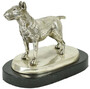 Casa Padrino Luxus Deko Bronzefigur Bullterrier Hund Silber / Schwarz 19 x 10 x H. 15 cm - Bronze Skulptur mit Marmorsockel - Dekofigur - Deko Accessoires