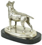 Casa Padrino Luxus Deko Bronzefigur Bullterrier Hund Silber / Schwarz 19 x 10 x H. 15 cm - Bronze Skulptur mit Marmorsockel - Dekofigur - Deko Accessoires