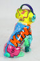 Casa Padrino Luxus Designer Deko Figur Hund Bulldogge mit Kopfh�rer Bunt H. 32 cm - Kunstharz Deko Skulptur - Wohnzimmer Deko - Schreibtisch Deko - Luxus Deko Tierfigur