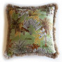 Casa Padrino Luxus Deko Kissen Dschungel Design Gr�n / Mehrfarbig / Braun 45 x 45 cm - Bedrucktes Samt Kissen mit Fransen - Deko Accessoires
