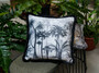 Casa Padrino Luxus Deko Kissen Palmen Design Grau / Schwarz 45 x 45 cm - Bedrucktes Samt Kissen mit Fransen - Deko Accessoires