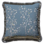 Casa Padrino Luxus Deko Kissen Str�ucher mit Blumen & V�gel Blau / Mehrfarbig / Grau 45 x 45 cm - Bedrucktes Samt Kissen mit Fransen - Luxus Deko Accessoires