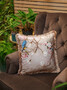 Casa Padrino Luxus Deko Kissen V�gel Beige / Mehrfarbig 45 x 45 cm - Bedrucktes Samt Kissen mit Fransen - Wohnzimmer Deko Accessoires