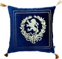 Casa Padrino Luxus Deko Kissen Wappen Dunkelblau / Gold mit goldenen Troddeln 45 x 45 cm - Feinster Samtstoff - Luxus Wohndeko 