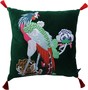 Casa Padrino Luxus Deko Kissen mit Troddeln Bird Green / Red 45 x 45 cm - Feinster Samtstoff - Luxus Deko Accessoires 