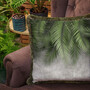 Casa Padrino Luxus Deko Kissen Palmenbl�tter Grau / Gr�n 45 x 45 cm - Bedrucktes Samt Kissen mit Fransen - Luxus Deko Accessoires