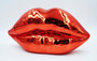 Casa Padrino Luxus Deko Lippen Chrom Rot 46 x H. 25 cm - Kunstharz Deko Kuss Mund Lippen - Wohnzimmer Deko Accessoires 