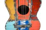Casa Padrino Luxus Deko Objekt 37 x 10 x H. 100 cm - Dekorative Gitarre aus recyceltem �lfass Metall - Luxus Deko Accessoires