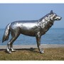 Casa Padrino Luxus Deko Skulptur Wolf Silber 142 cm - Lebensgro�e Edelstahl Skulptur - Garten Deko Figur - Garten Metall Skulpturen