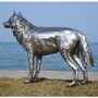 Casa Padrino Luxus Deko Skulptur Wolf Silber 142 cm - Lebensgro�e Edelstahl Skulptur - Garten Deko Figur - Garten Metall Skulpturen