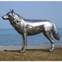 Casa Padrino Luxus Deko Skulptur Wolf Silber 142 cm - Lebensgro�e Edelstahl Skulptur - Garten Deko Figur - Garten Metall Skulpturen