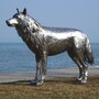 Casa Padrino Luxus Deko Skulptur Wolf Silber 142 cm - Lebensgro�e Edelstahl Skulptur - Garten Deko Figur - Garten Metall Skulpturen