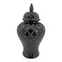 Casa Padrino Luxus Deko Vase Schwarz Hochglanz  22 x H. 41 cm - Vase mit Deckel und Rautenrelief 