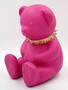 Casa Padrino Luxus Designer Dekofigur Teddyb�r mit Halsband Rosa / Gold H. 31 cm - Kunstharz Deko Skulptur - Luxus Deko Figur - Designer Deko Figur - Luxus Accessoires