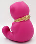 Casa Padrino Luxus Designer Dekofigur Teddyb�r mit Halsband Rosa / Gold H. 31 cm - Kunstharz Deko Skulptur - Luxus Deko Figur - Designer Deko Figur - Luxus Accessoires