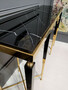 Casa Padrino Luxus Konsole Schwarz / Gold 140 x 40 x H. 85 cm - Rechteckiger Konsolentisch mit Kunstmarmor Tischplatte - Wohnzimmer M�bel - Luxus M�bel - Luxus Einrichtung