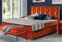 Casa Padrino Luxus Doppelbett Orange / Naturfarben - Modernes Massivholz Bett mit Kopfteil und Matratze - Moderne Schlafzimmer M�bel - Luxus Kollektion