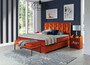 Casa Padrino Luxus Doppelbett Orange / Naturfarben - Modernes Massivholz Bett mit Kopfteil und Matratze - Moderne Schlafzimmer M�bel - Luxus Kollektion