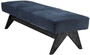 Casa Padrino Luxus Echtleder Bank Blau / Schwarz 164 x 54 x H. 44 cm - Gepolsterte Massivholz Sitzbank mit edlem Nubuk B�ffelleder - Luxus M�bel