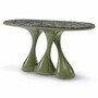 Casa Padrino Luxus Glasfaser Konsole mit Travertin Tischplatte Khaki Gr�n / Silbergrau 160 cm - Luxus Hotel M�bel 