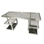 Casa Padrino Luxus Edelstahl Schreibtisch Silber / Gr�n 150 x 60 x H. 76 cm - B�rotisch mit Glasplatte und Marmor 