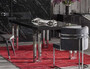 Casa Padrino Luxus Esstisch Schwarz / Silber 220 x 100 x H. 77 cm - Rechteckiger K�chentisch mit Massivholz Tischplatte und Metallbeinen - Esszimmer M�bel - K�chen M�bel - Luxus M�bel