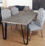 Casa Padrino Luxus Esstisch Grau / Schwarz 197 x 97 x H. 75 cm - Rechteckiger K�chentisch mit Massivholz Tischplatte und Metallbeinen - Esszimmer M�bel - K�chen M�bel - Luxus M�bel