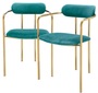 Casa Padrino Luxus Esszimmerst�hle mit Armlehnen T�rkis / Gold 53 x 50 x H. 74 cm - K�chenst�hle mit edlem Samtstoff - Esszimmer Set - Esszimmer M�bel
