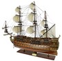 Casa Padrino Luxus Flaggschiff San Felipe Dunkelbraun / Braun / Messing 95 x 29 x H. 90 cm - Handgefertigtes Spanisches Deko Schiff - Holzschiff - Segelschiff - Kriegsschiff - Deko Accessoires